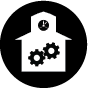 Schoolhouse icon with publishing gears