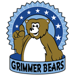 Grimmer Bear with #1 finger on decorative star background