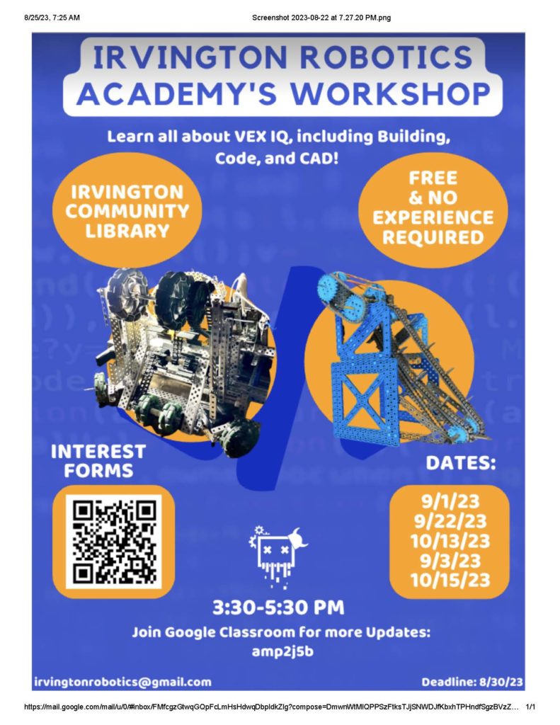 Irvington Robotics Academy Workshop