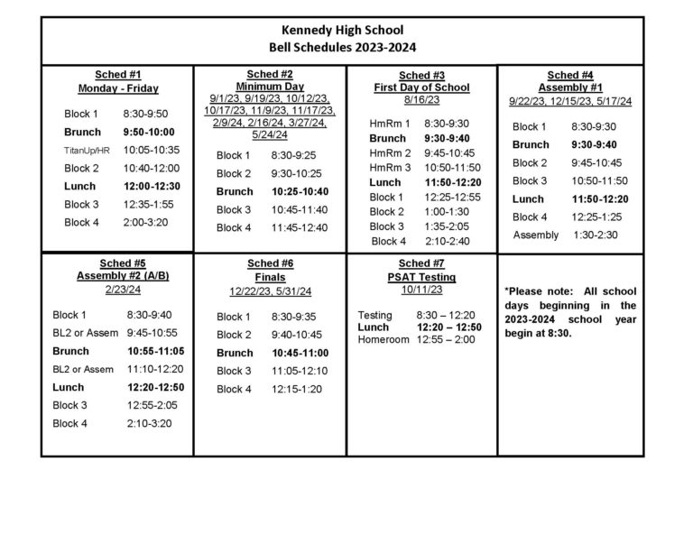 Bell Schedule John F. Kennedy