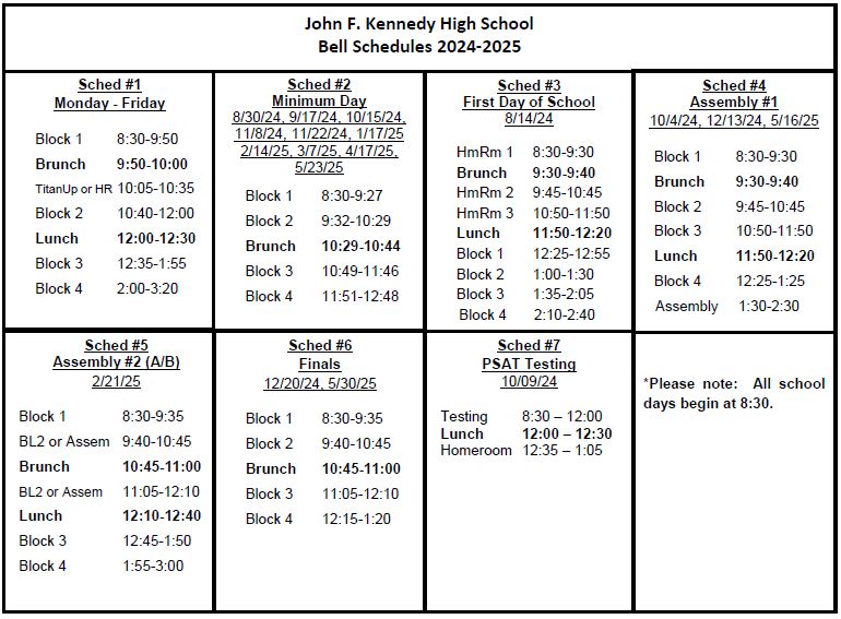 Bell Schedule John F. Kennedy