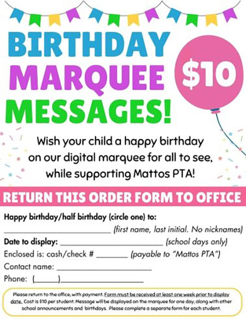 Birthday Marquee Message form
