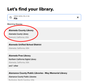 Sora: choose Alameda County Library
