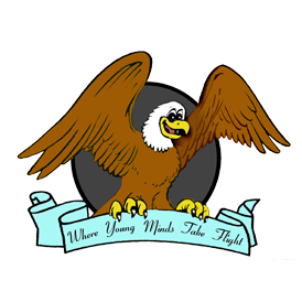 oliveira logo - eagle holding sign with text: where young minds take flight