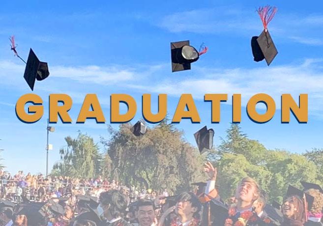 Graduation caps in air