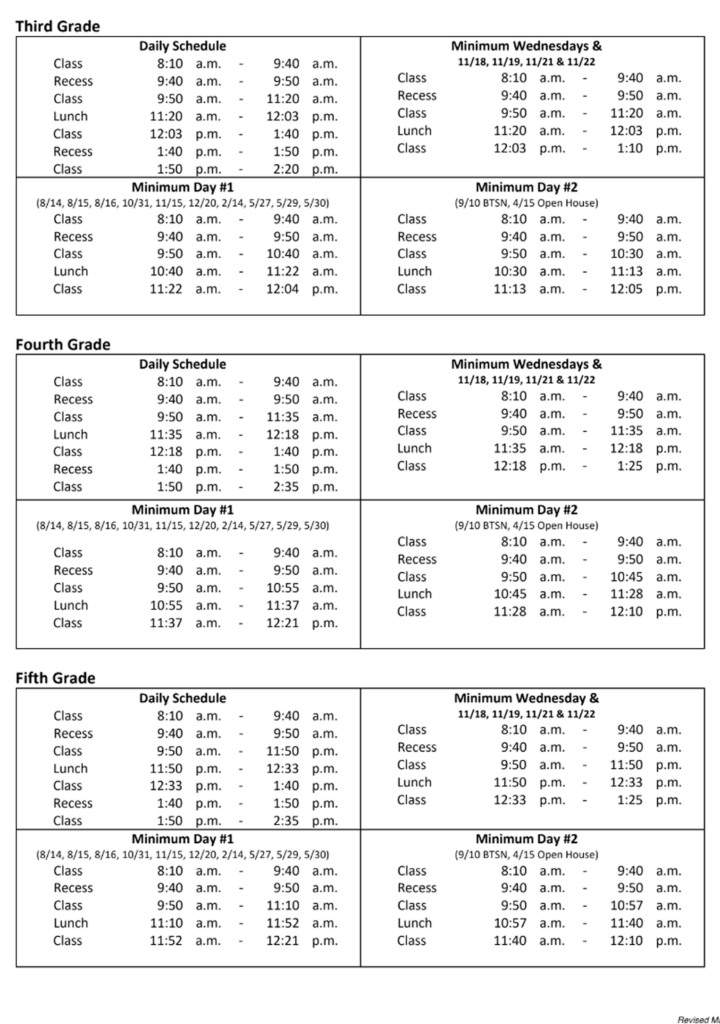 Bell Schedule Warm Springs