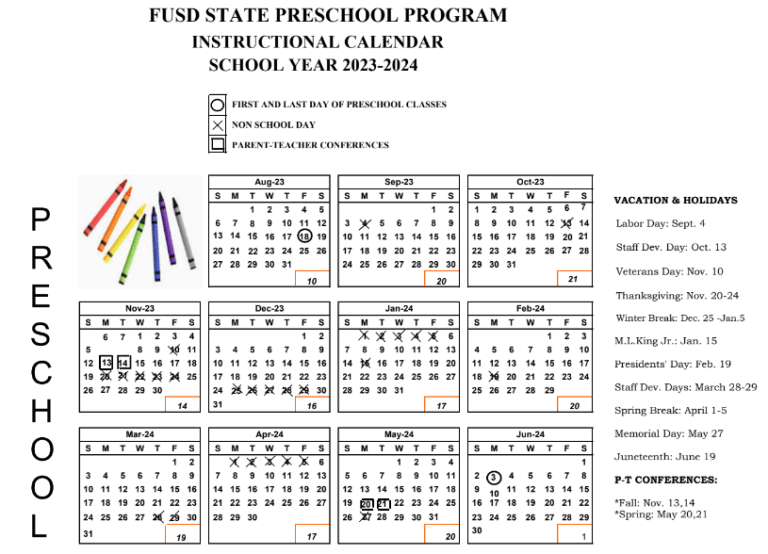 Preschool Schedules Calendar and Bell Fremont Unified