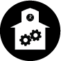Schoolhouse icon with publishing gears