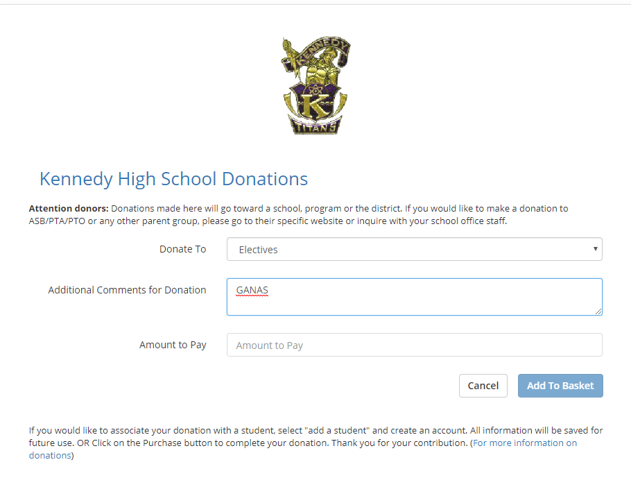 kennedy high school donations